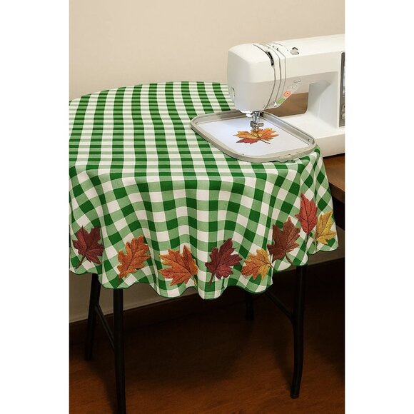70-Inch Round Polyester Tablecloth Green & White Checker Linen Tablecloth Durabl - Picture 8 of 8